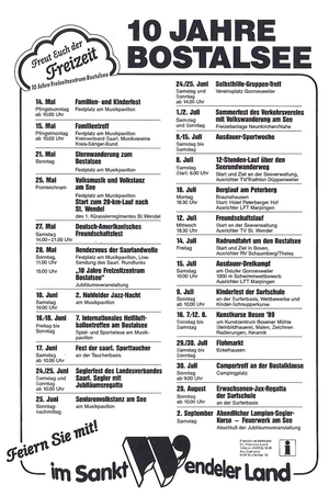 Anzeige der Veranstaltungen zum zehnjährigen Bestehen des Bostalsees.